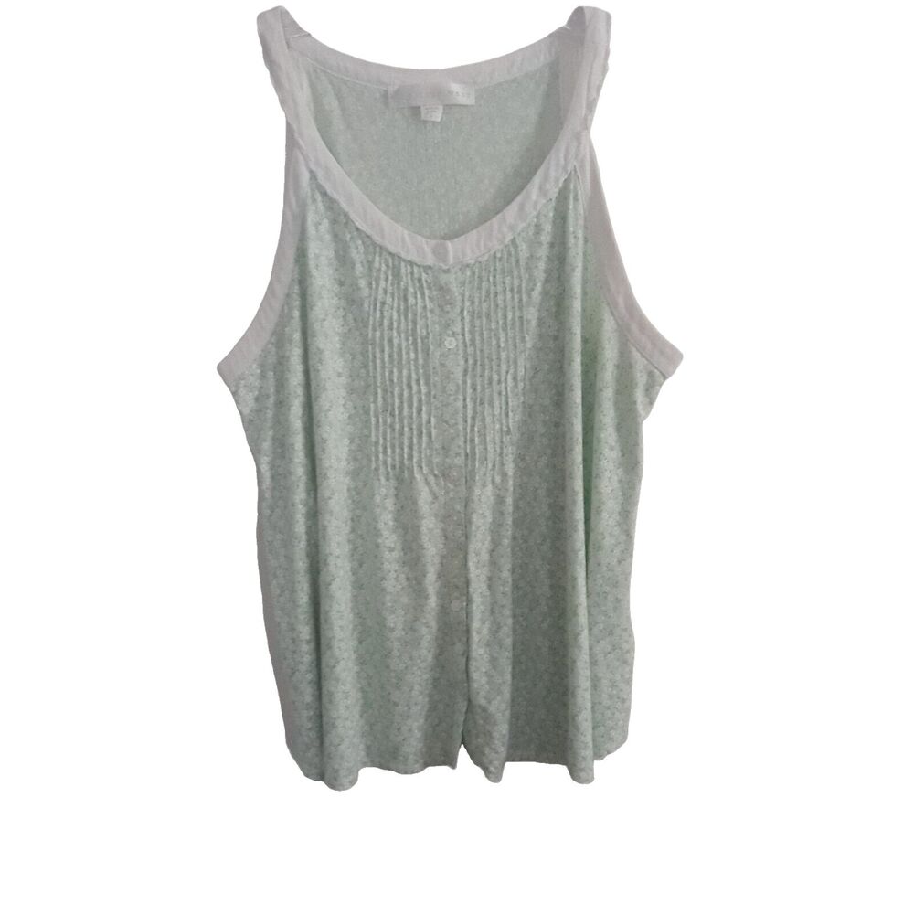 EILEEN WEST Sleepwear Halter Top Women Large Mint Green Floral Pleated Top Only